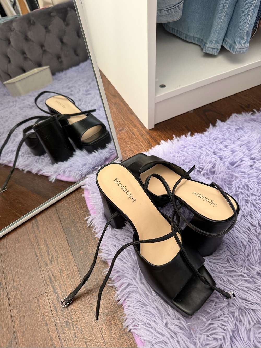 Black  Platform Heeled Sandals